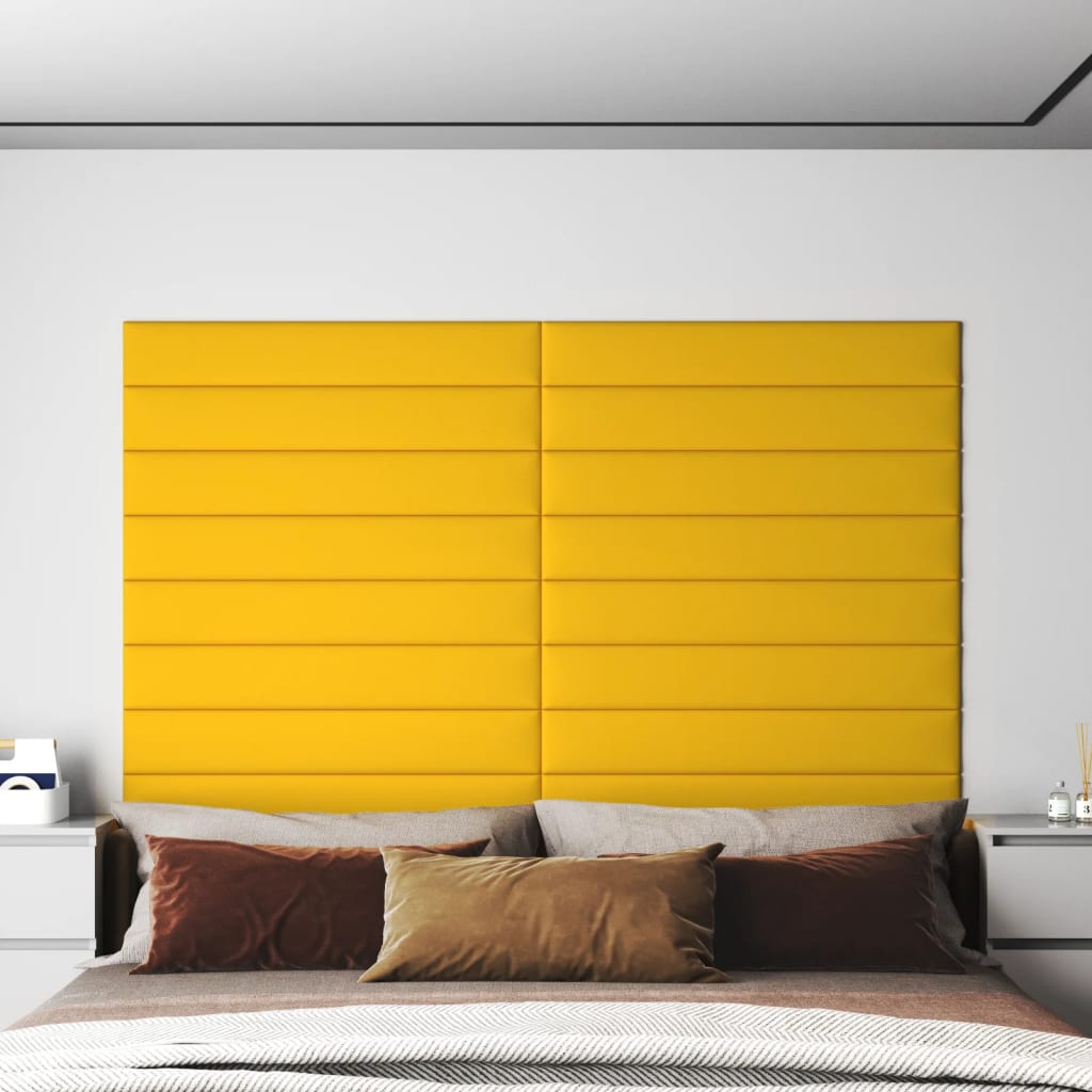 Paneles de pared Vidaxl 12 st 1.62 m² 90x15 cm de terciopelo amarillo