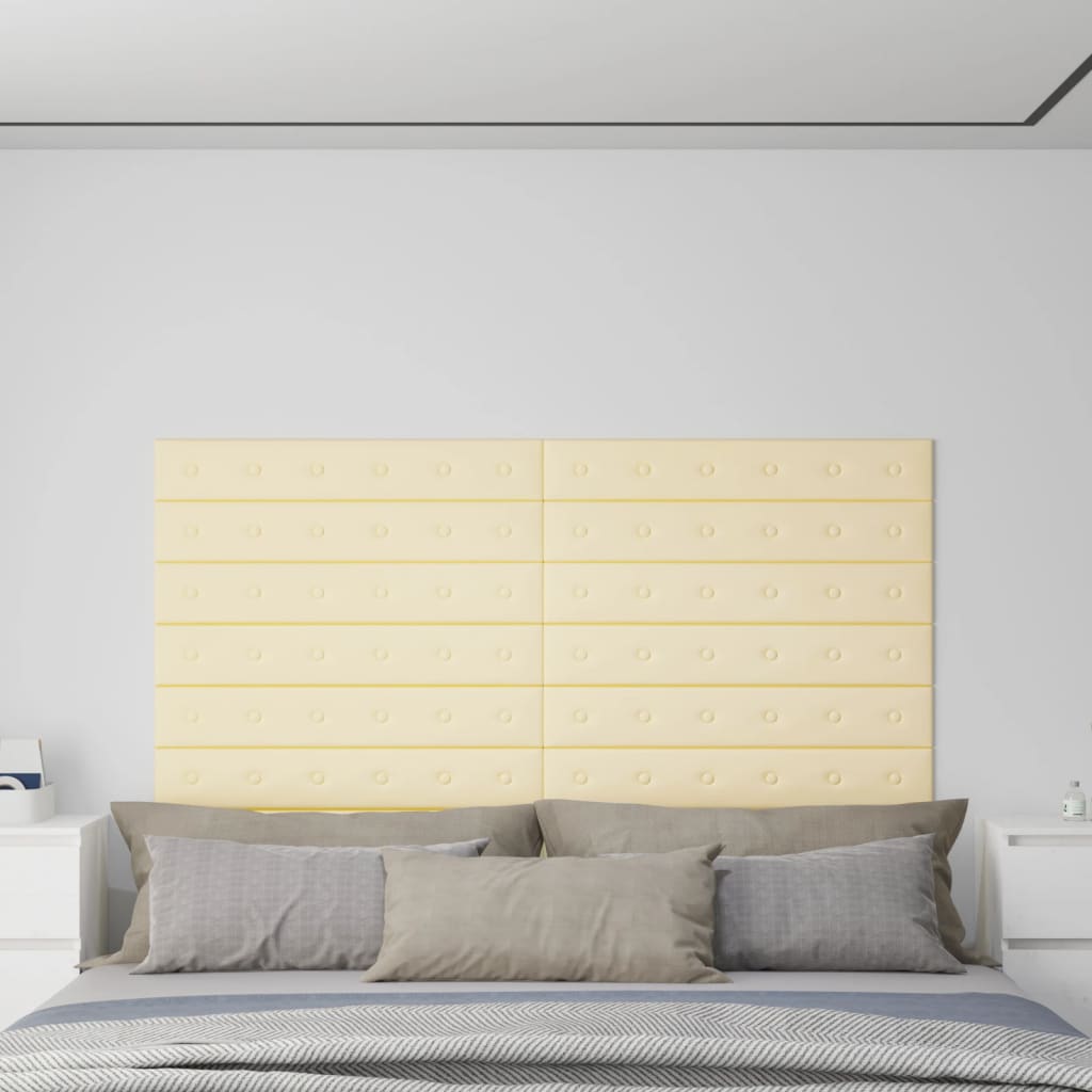 Vidaxl -Wandpaneele 12 ST 1,62 m² 90 x 15 cm künstliche Ledercreme -Colored
