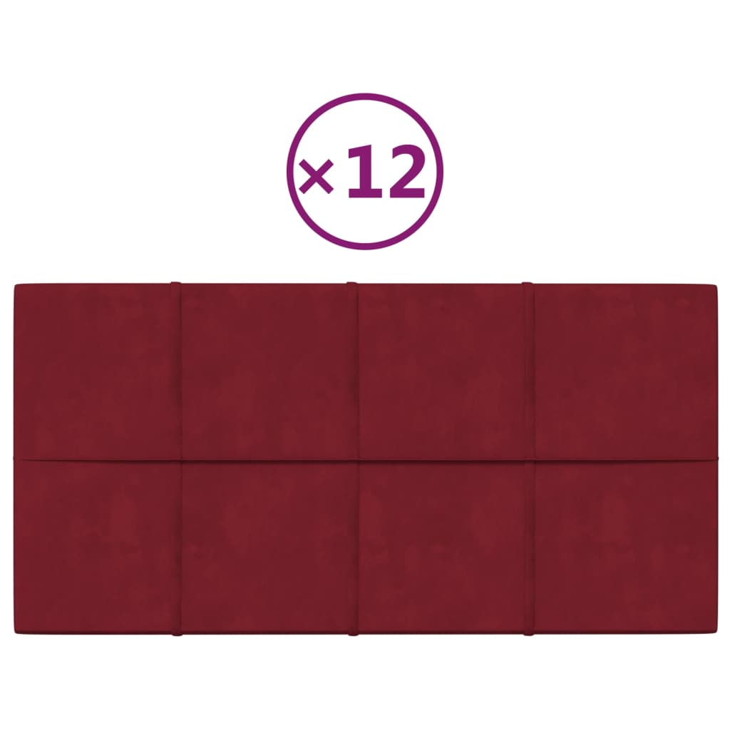 Vidaxl Wall panels 12 st 2.16 m² 60x30 cm velvet wine red