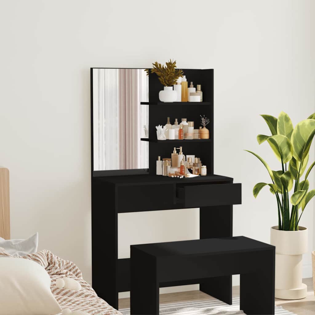 Vidaxl kaptafel met spiegel 74,5x40x141 cm zwart