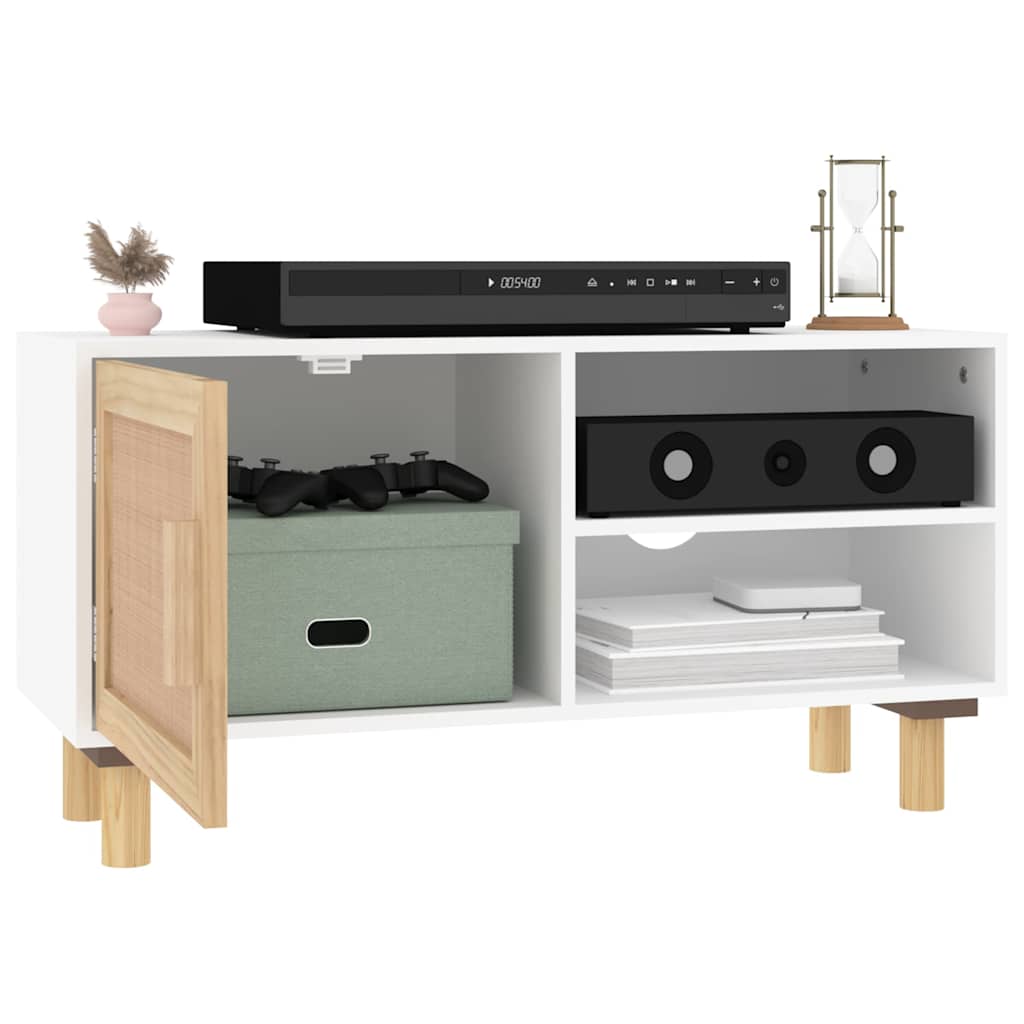 Vidaxl tv-meubel 80x30x40 cm massief grenenhout en rattan wit