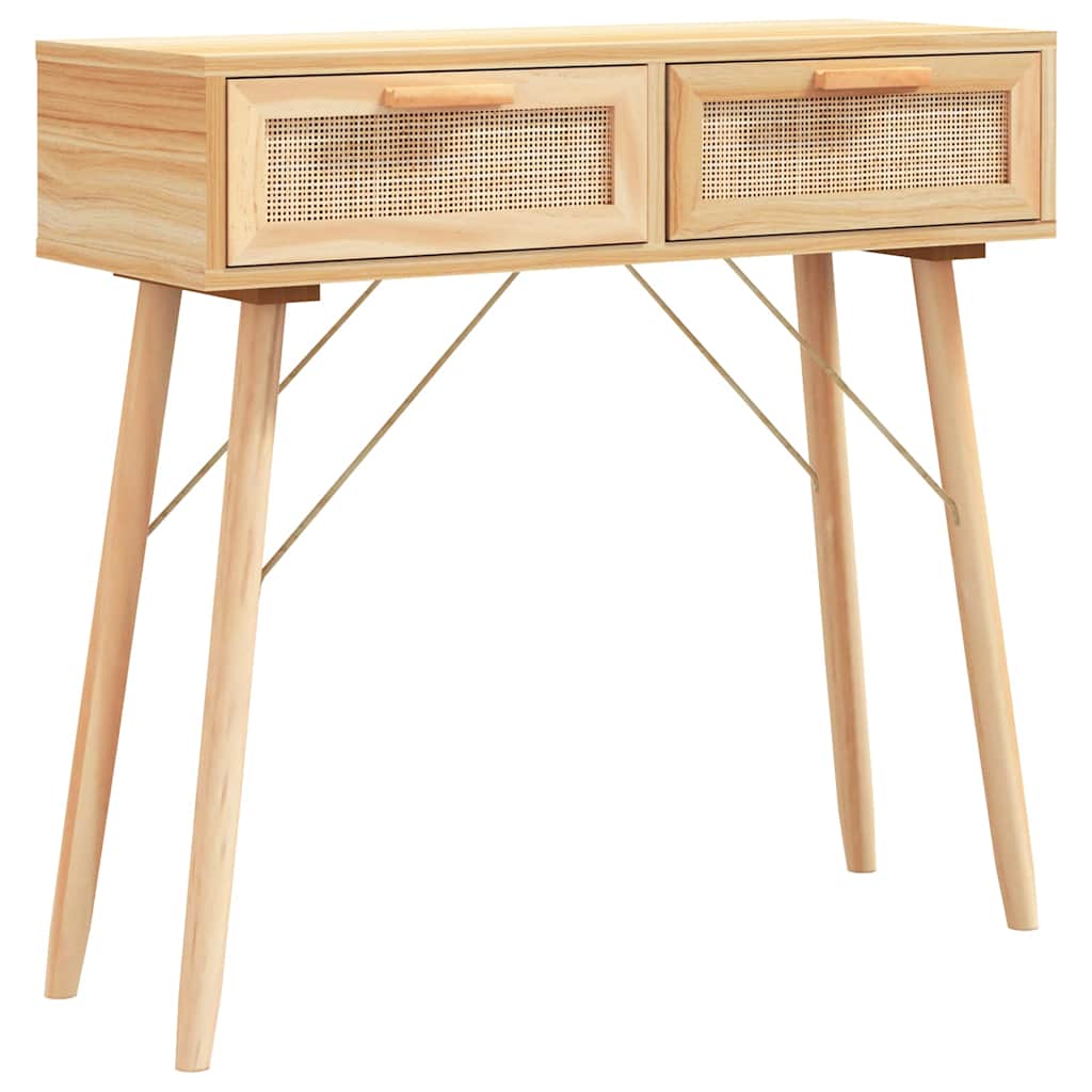 Vidaxl wandtafel 80x30x75 cm massief grenenhout en natuurlijk rattan