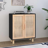Vidaxl dressoir 60x30x70 cm massief grenen hout en rattan zwart
