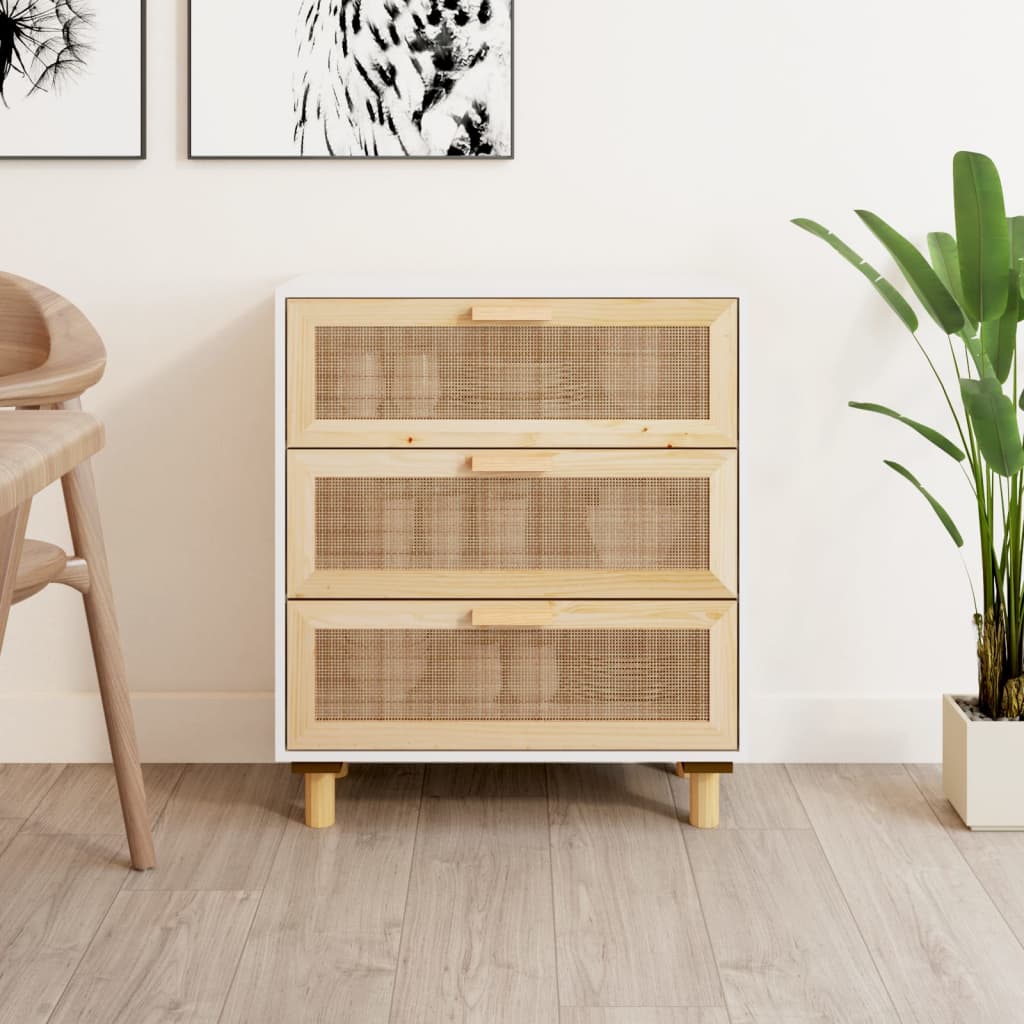 Vidaxl dressoir 60x30x70 cm massief grenenhout en rattan wit