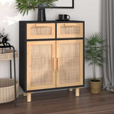 Vidaxl dressoir 60x30x75 cm massief grenen hout en rattan zwart