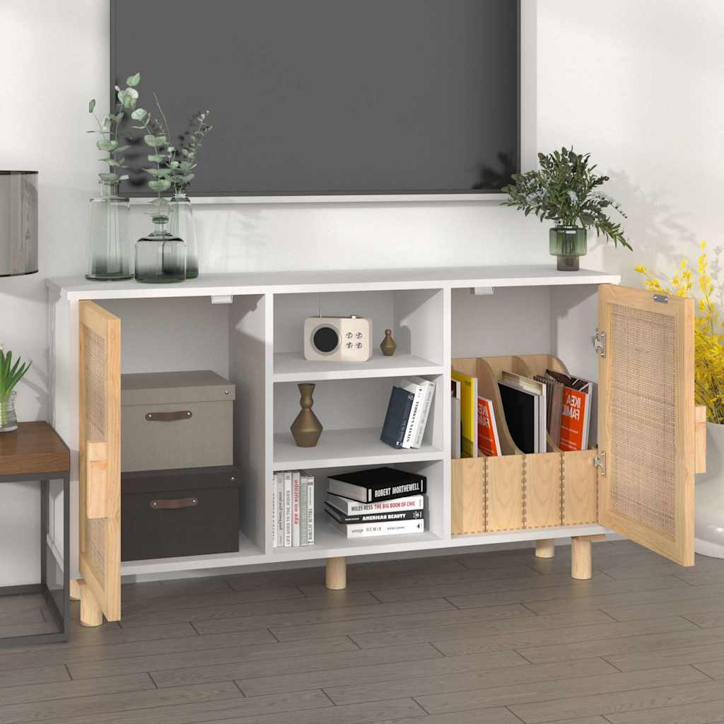 Vidaxl dressoir 105x30x60 cm massief grenenhout en rattan wit