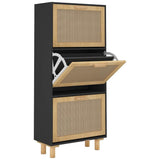 Vidaxl Schong Cabinet 52X25x115 cm Propertéiert Holz a Rattan schwaarz