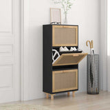 Vidaxl Schong Cabinet 52X25x115 cm Propertéiert Holz a Rattan schwaarz