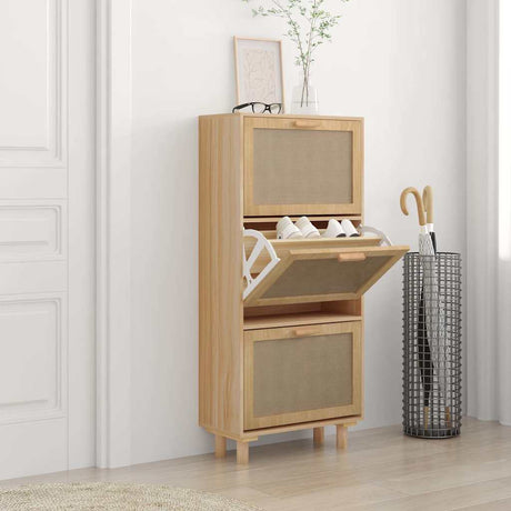 Vidaxl Schuhschrank 52x25x115cm verarbeitetes Holz natürlicher Rattanbraun