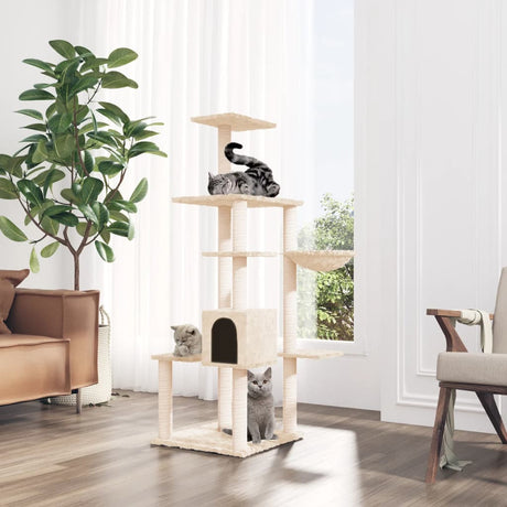 Vidaxl -Katzenmöbel mit Sisal -Kratzer -Pfosten 142 cm creme -gelenkt