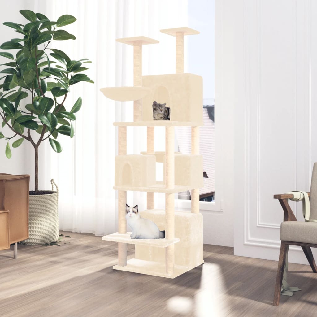 Vidaxl -Katzenmöbel mit Sisal -Kratzerpfosten 180 cm creme -gelenkt