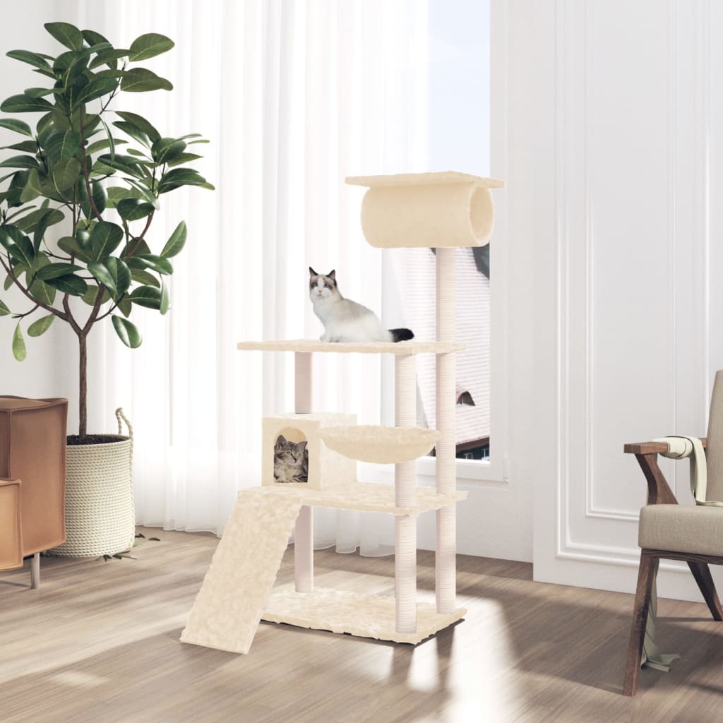 Vidaxl -Katzenmöbel mit Sisal -Kratzerpfosten 131 cm creme -gelenkt