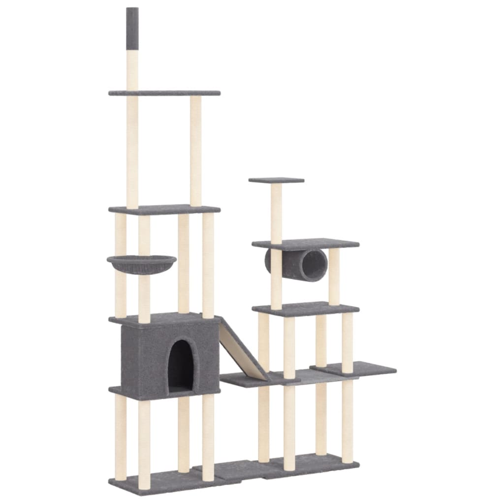 Vidaxl mačje pohištvo s sisalnimi praskalnimi stebri 279 cm temno sivo