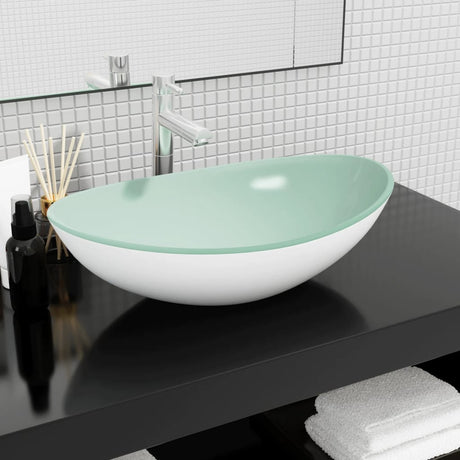 VIDAXL WASHBAIN 54.5X35X15,5 CM Härtetes Glas weiß
