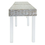 Vidaxl bankje 160x35x45 cm natuurlijk kubu rattan en mahoniehout wit