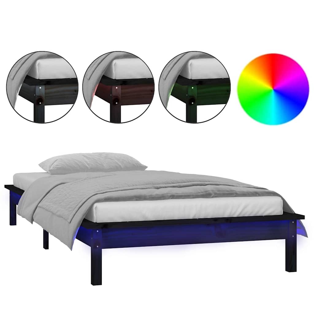Vidaxl bedframe led massief hout zwart 90x200 cm