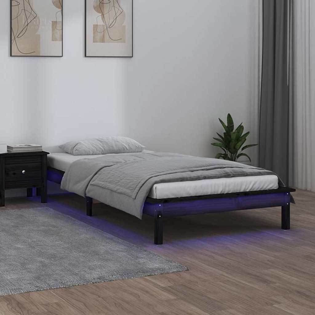 Vidaxl bedframe led massief hout zwart 90x200 cm