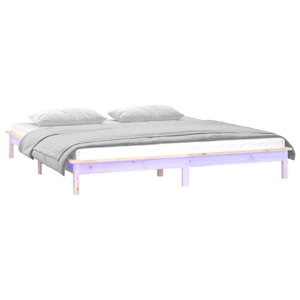 Vidaxl bedframe led massief hout 140x200 cm
