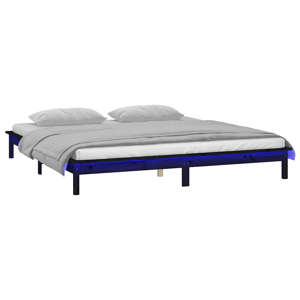 Vidaxl bedframe led massief hout zwart 200x200 cm
