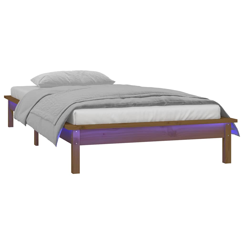 Vidaxl bedframe led massief hout honingbruin 75x190 cm