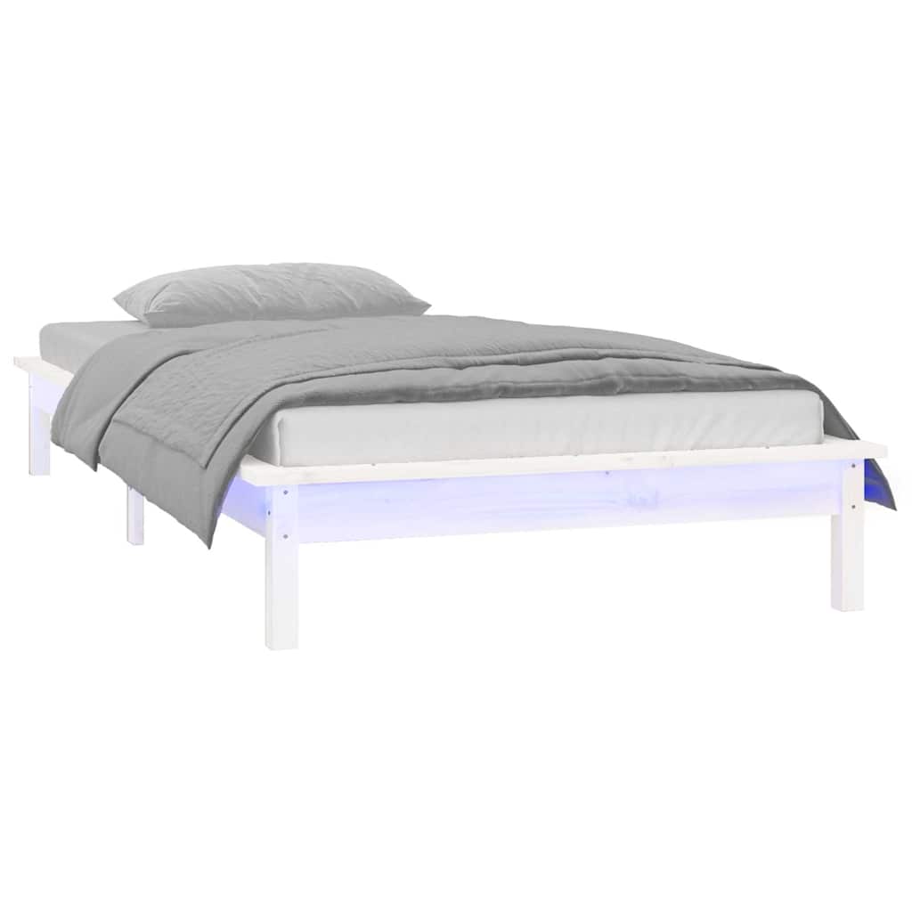 Vidaxl bedframe led massief hout wit 90x190 cm