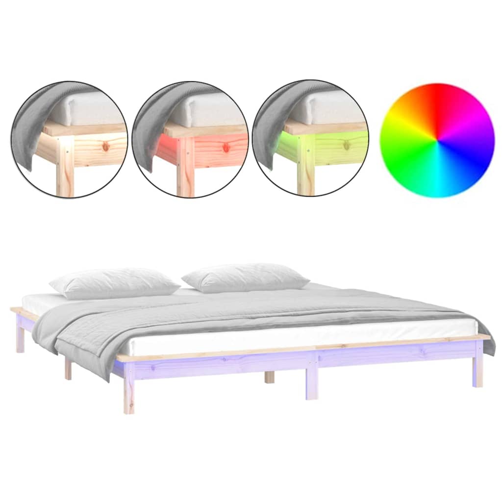 Vidaxl bedframe led massief hout 120x190 cm