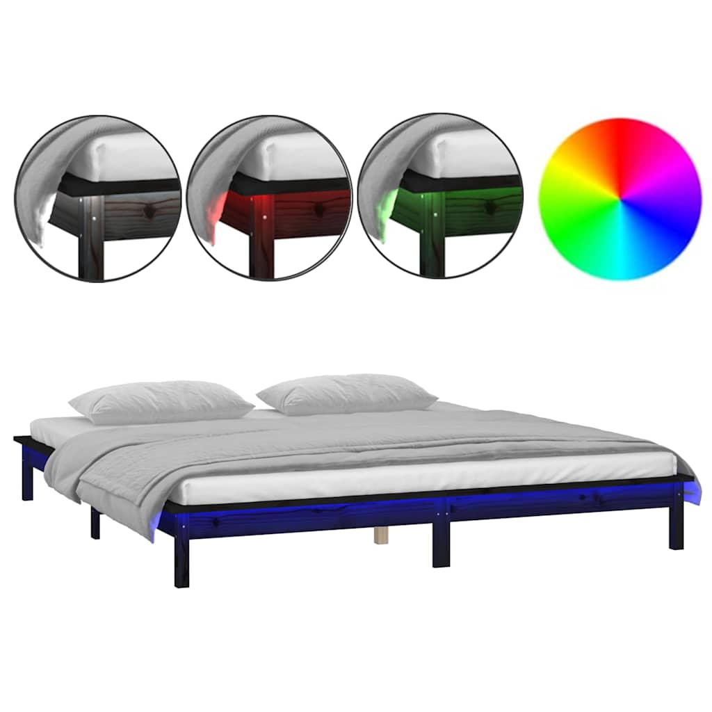 Vidaxl bedframe led massief hout zwart 120x190 cm
