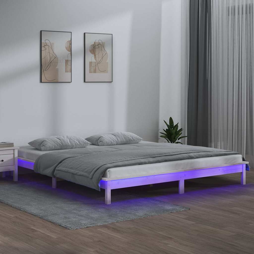 Vidaxl bedframe led massief hout wit 135x190 cm
