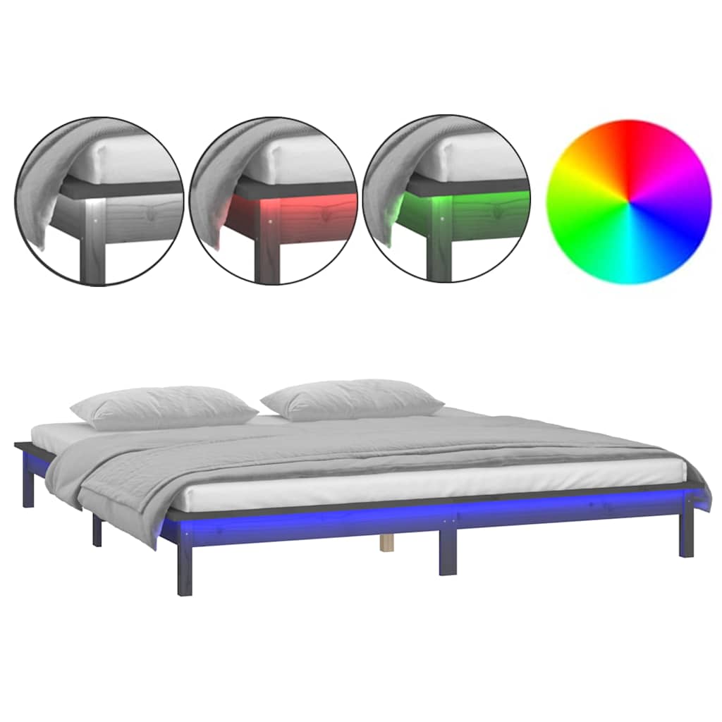 Vidaxl bedframe led massief hout grijs 140x190 cm
