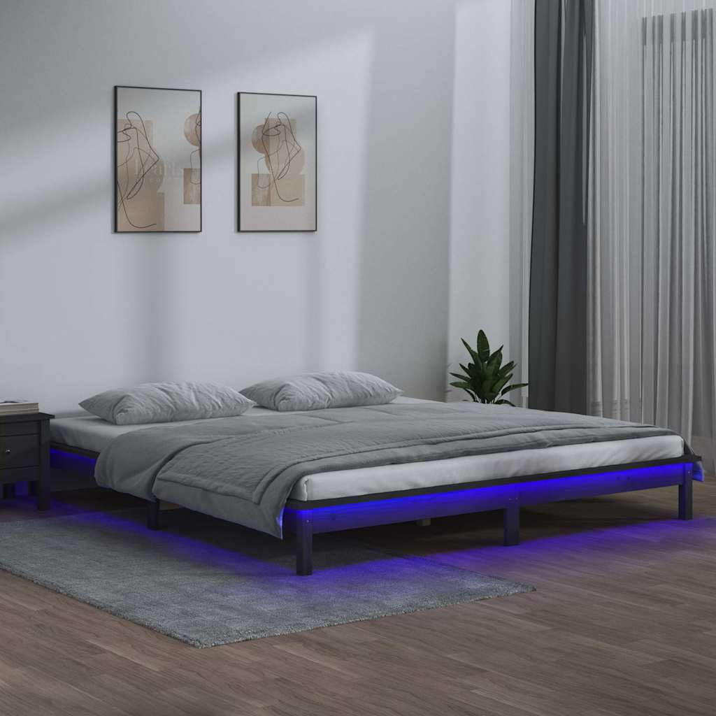 Vidaxl bedframe led massief hout grijs 140x190 cm
