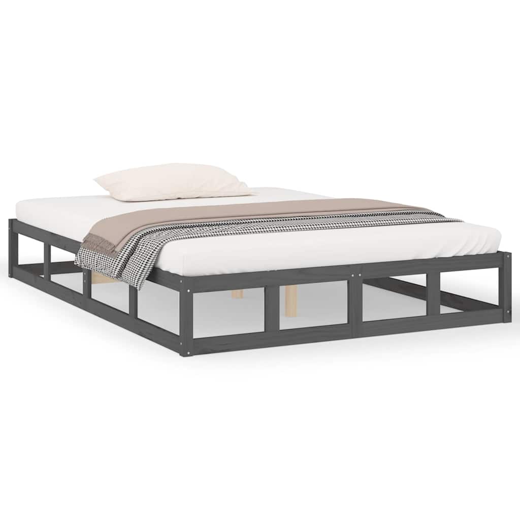 Vidaxl bedframe massief hout grijs 135x190 cm