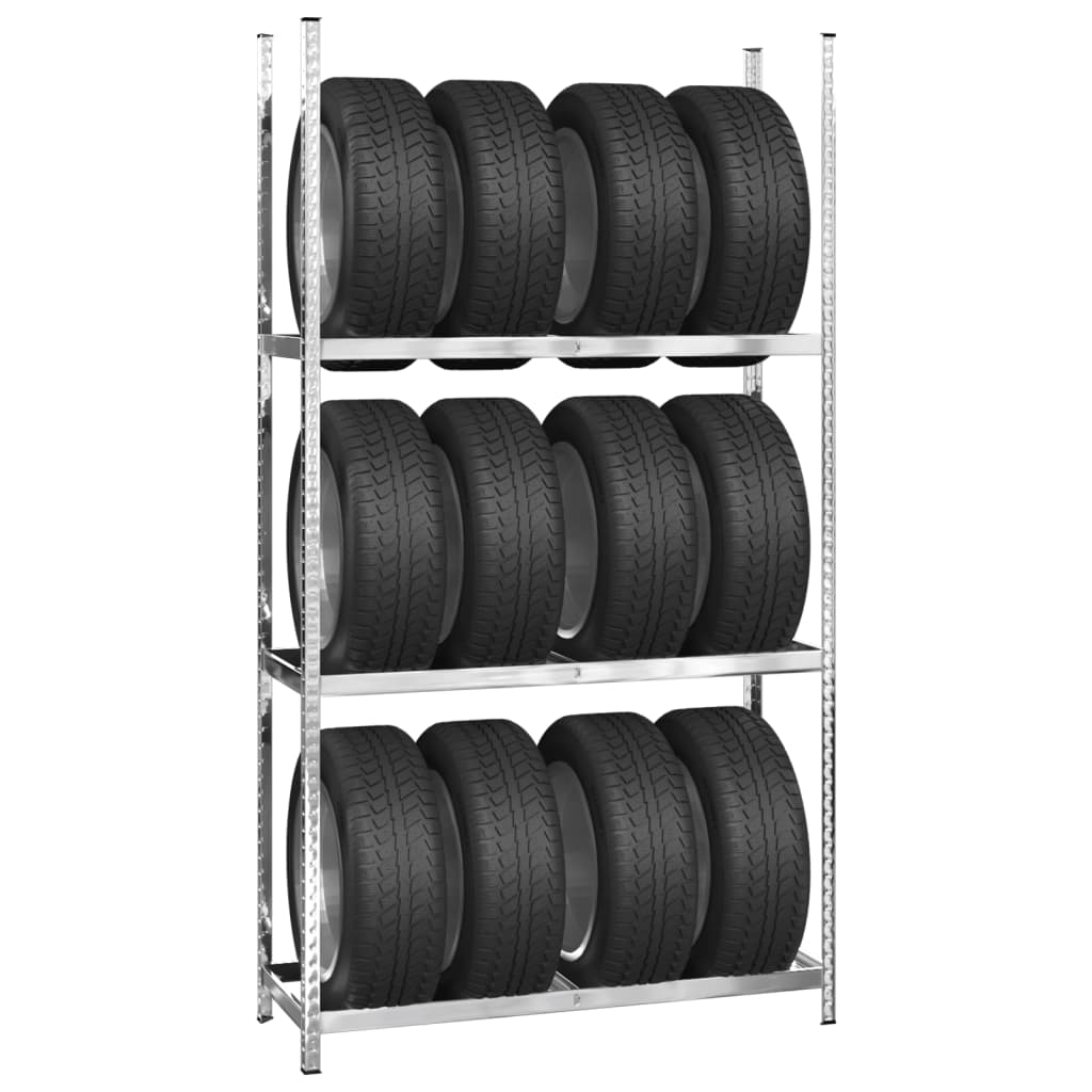 Vidaxl Tire Rack 3 couches 110x40x200 cm en acier argenté coloré