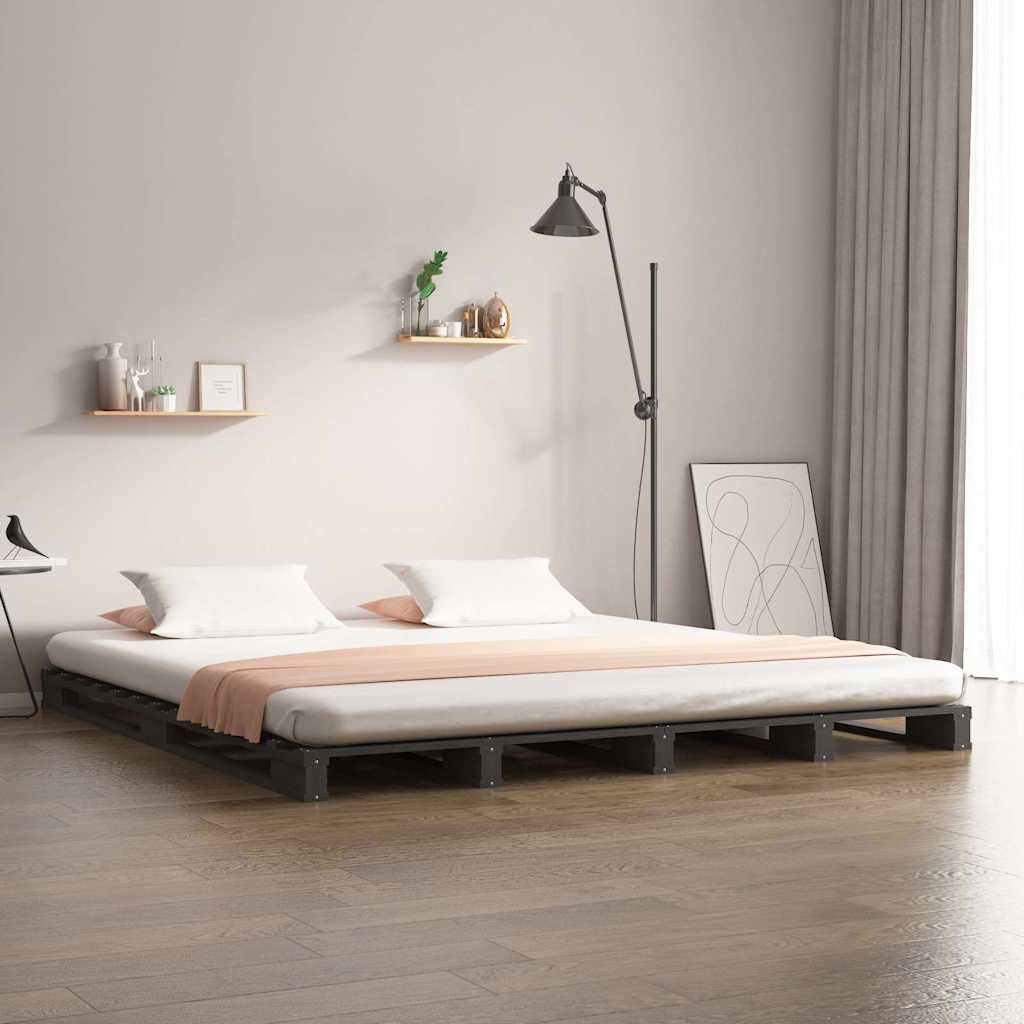 Vidaxl palletbed massief hout grijs 150x200 cm