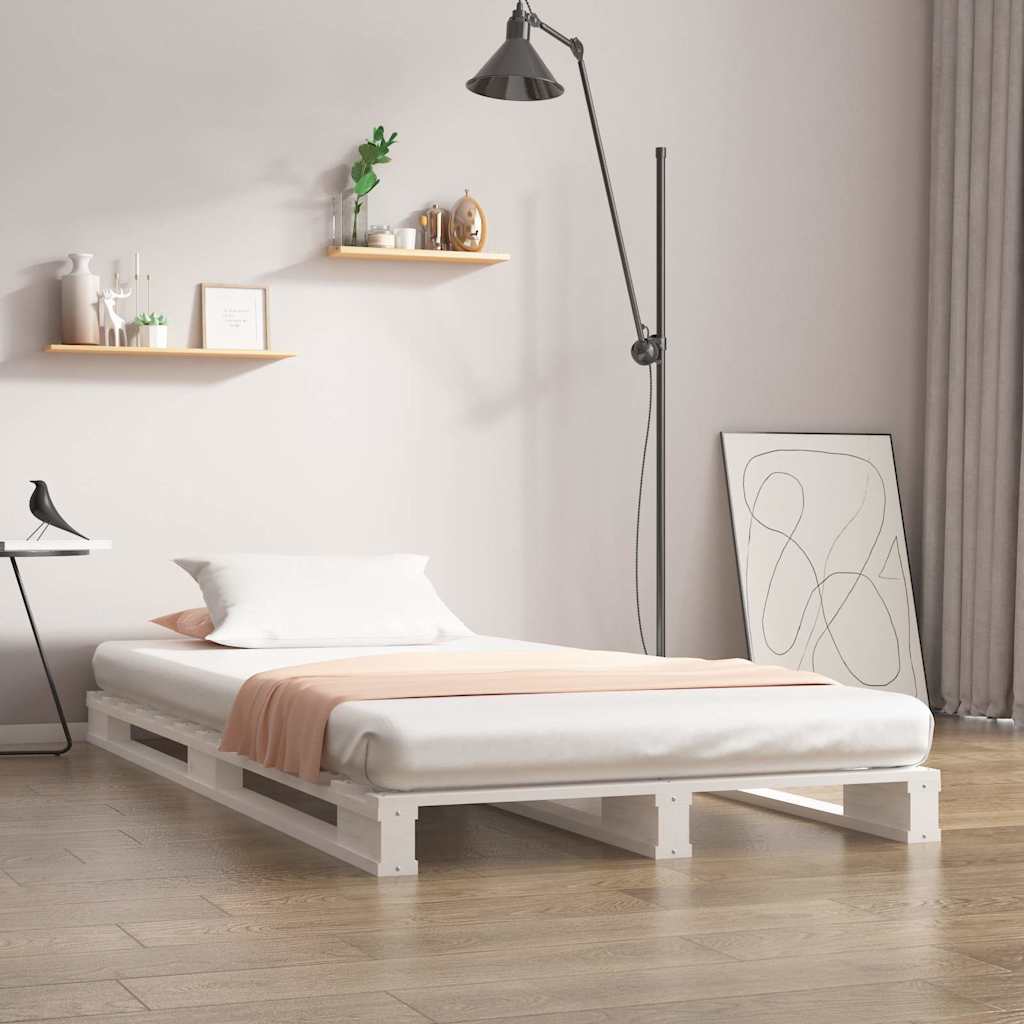 Vidaxl palletbed massief grenenhout wit 75x190 cm