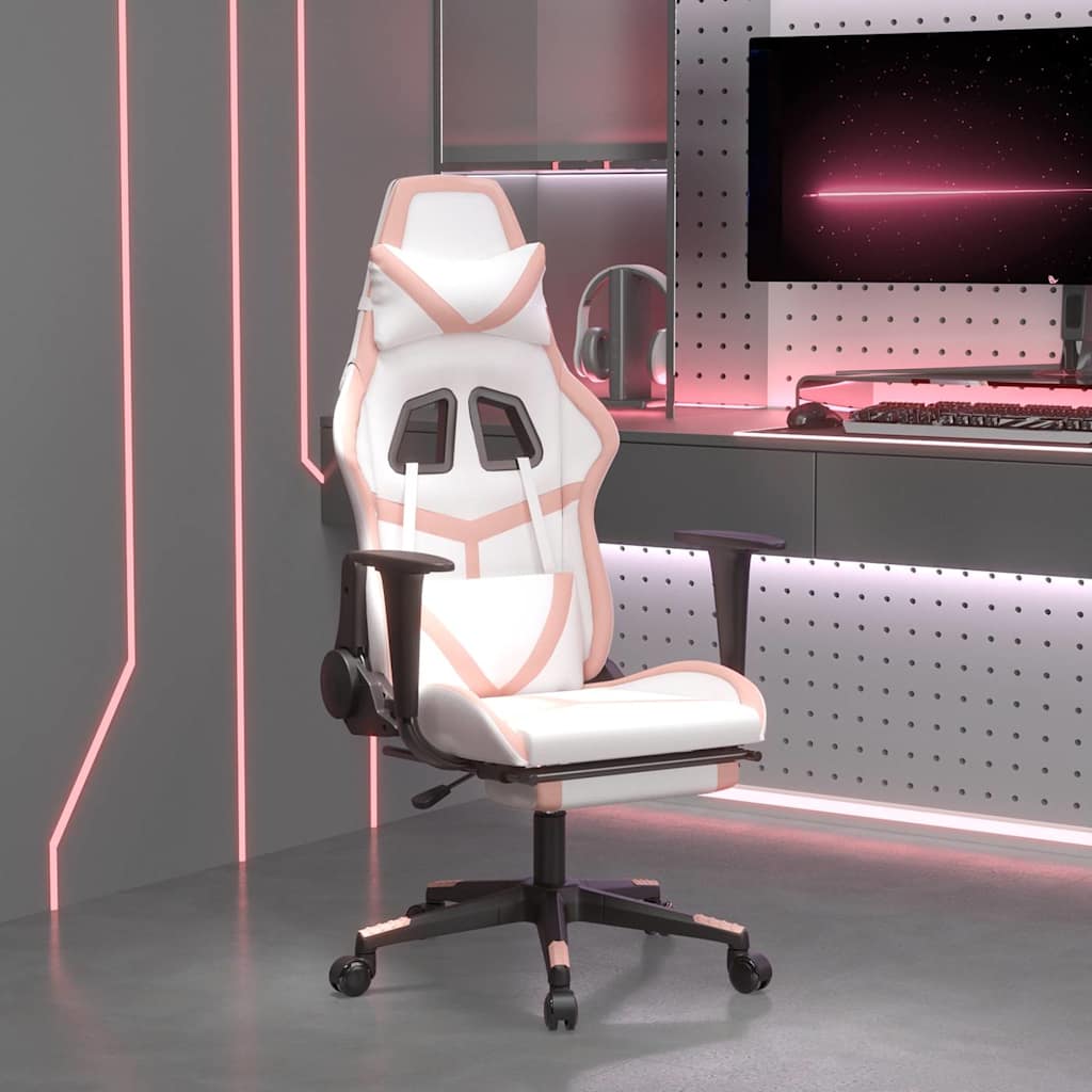 Vidaxl massage gamestoel met voetensteun kunstleer zwart en roze