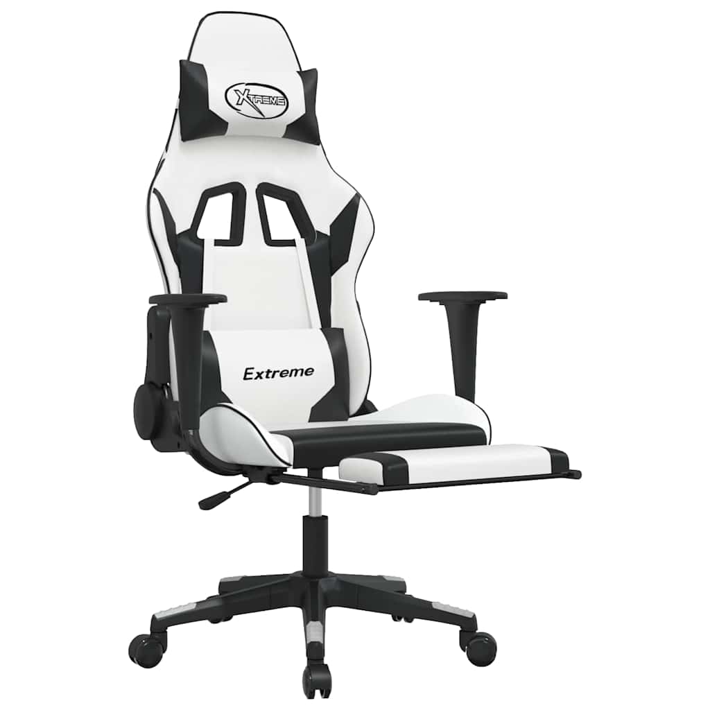 Vidaxl massage gamestoel met voetensteun kunstleer wit en zwart