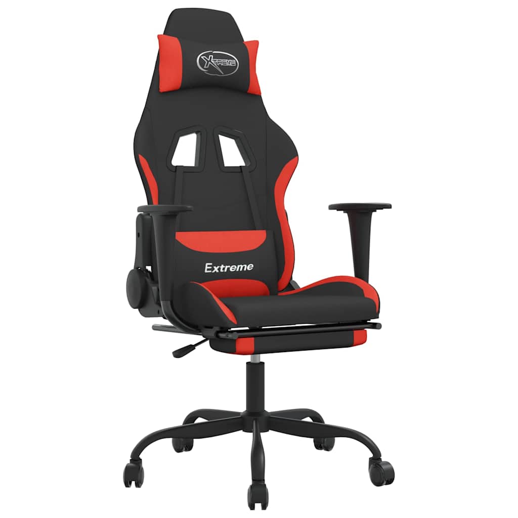 Vidaxl massage gamestoel met voetensteun stof zwart en rood