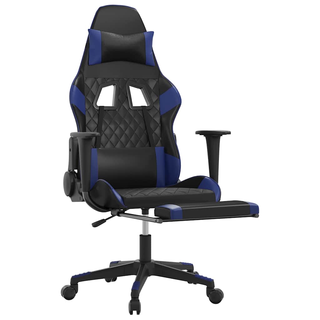 Vidaxl massage gamestoel met voetensteun kunstleer zwart en blauw