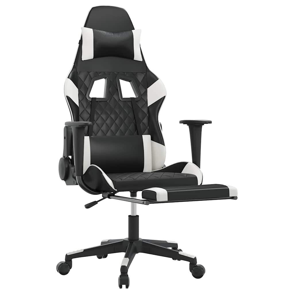Vidaxl massage gamestoel met voetensteun kunstleer zwart en wit
