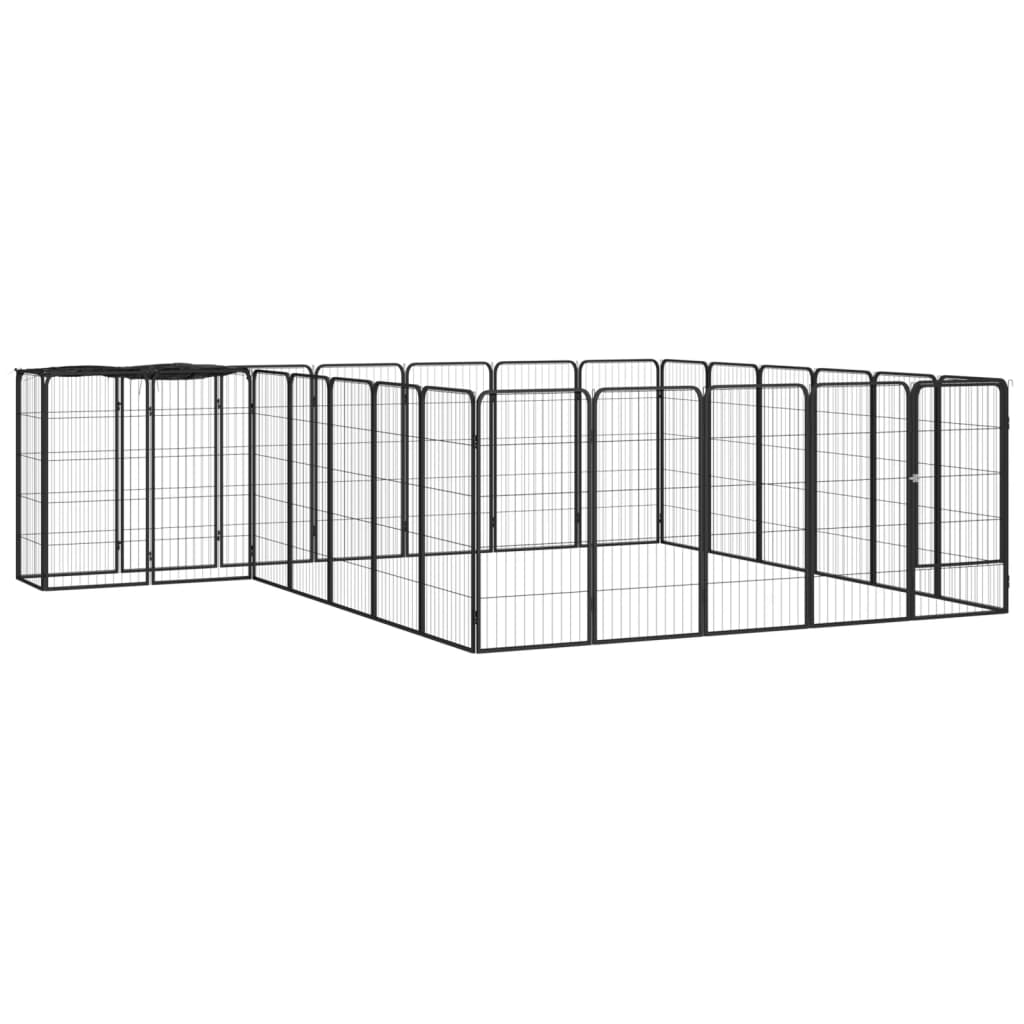 Vidaxl Dog Kennel 26 panneaux 50x100 cm en poudre - en acier noir