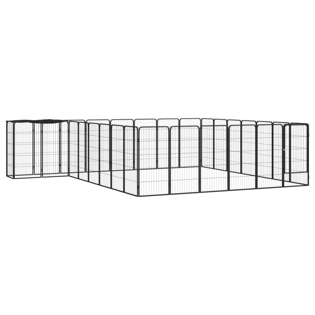 Vidaxl Hond Kennel 30 Panel 50 x 100 cm Pudder -coated Stol schwaarz