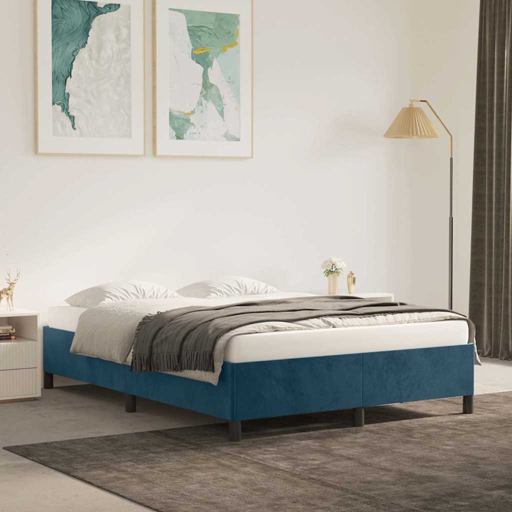 Vidaxl bedframe zonder matras 140x190 cm fluweel donkerblauw