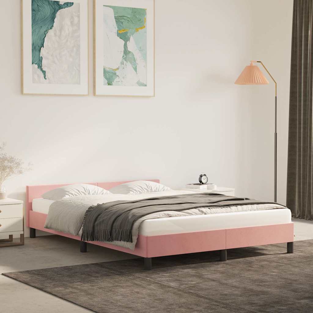 Vidaxl bedframe met hoofdeinde zonder matras 140x190 cm fluweel roze