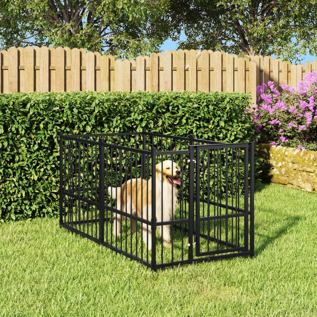 VidaXL Dog Kennel 193.5x97x100 cm Steel Black