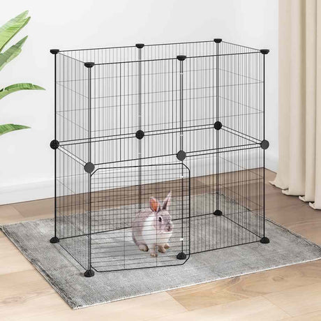 Vidaxl -Haustiere Käfig mit Tür 12 Paneele 35x35 cm Stahl schwarz