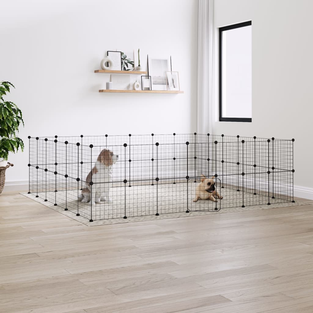 Vidaxl Pets Cage with Door 52 Panels 35x35 cm stål svart