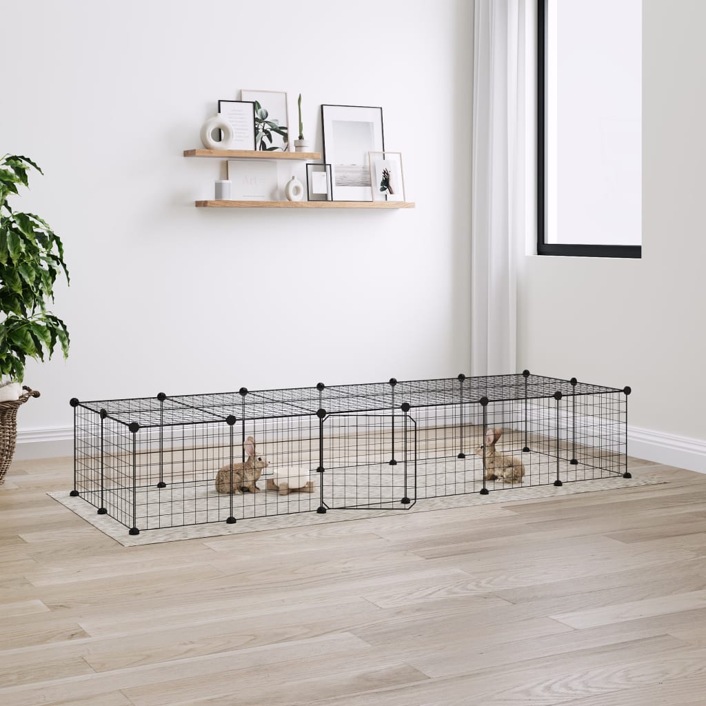 Vidaxl Pets Cage with Door 28 Panels 35x35 cm stål svart