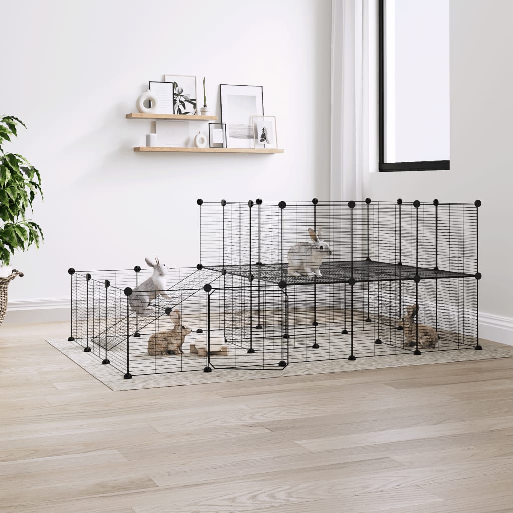 Vidaxl Pets Cage with Door 44 Panels 35x35 cm stål svart