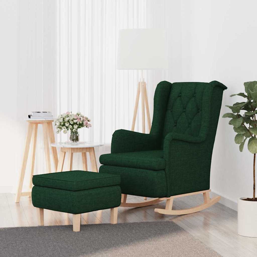 Vidaxl fauteuil met schommelpoten en voetenbank stof donkergroen