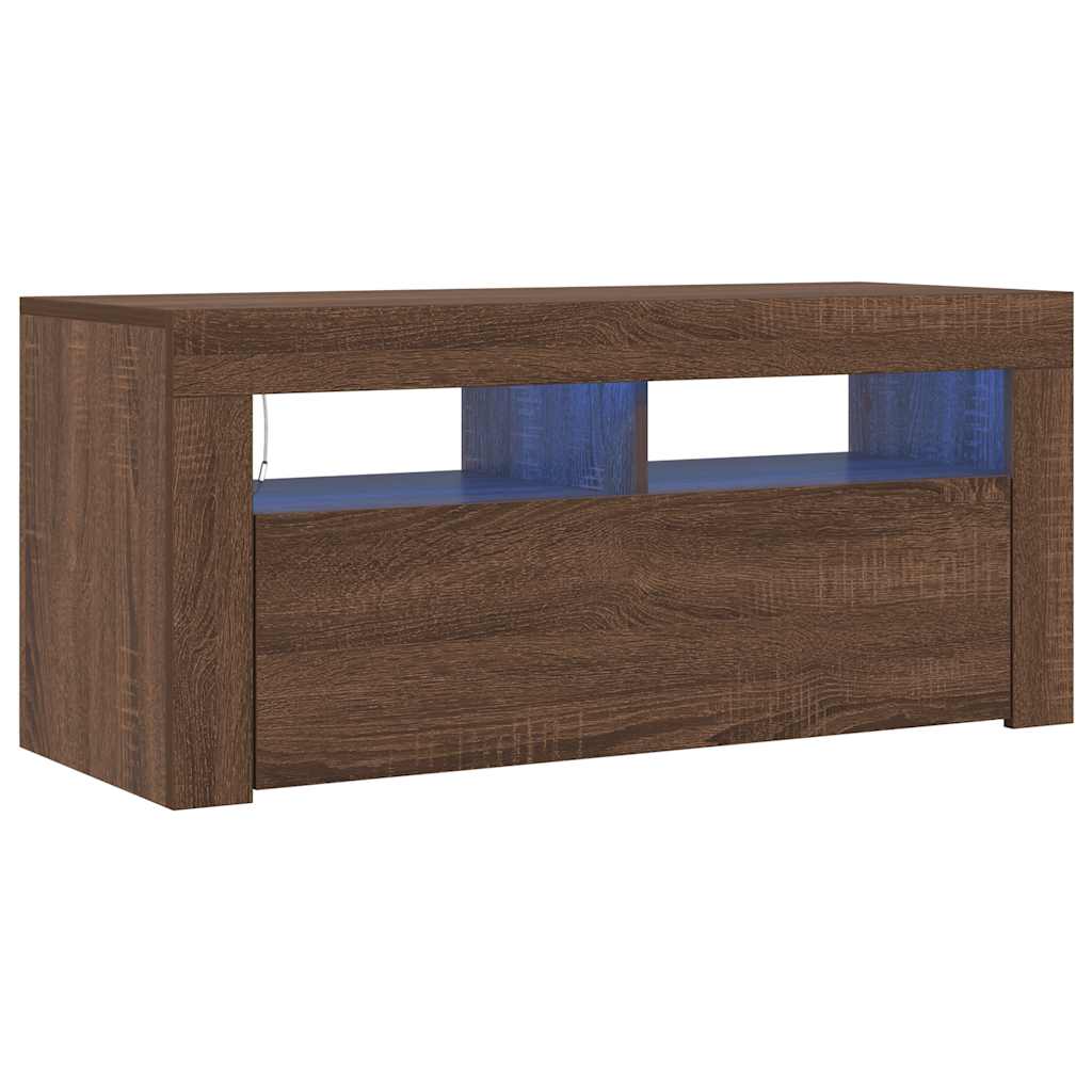 Vidaxl tv-meubel met led-verlichting 90x35x40 cm bruin eikenkleur